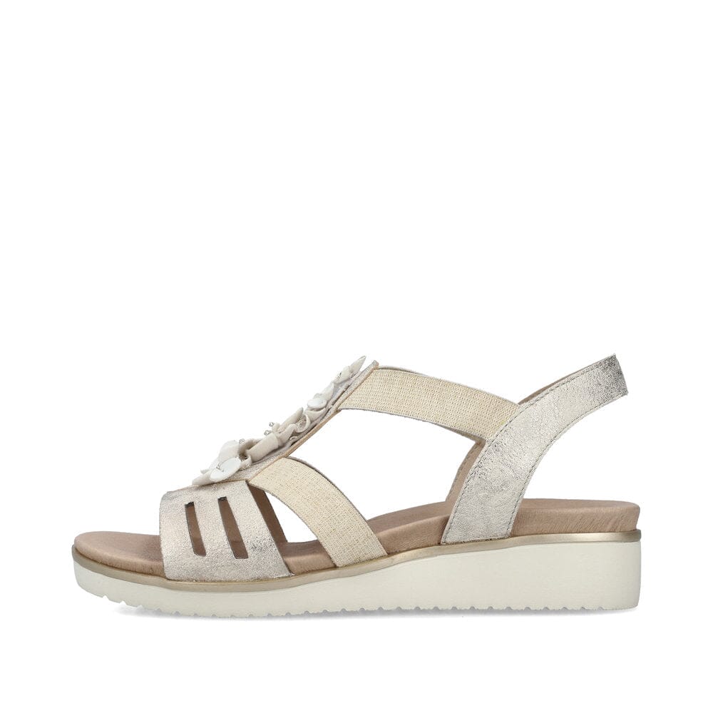 Casual Sandals with Floral Strap Detail in Light Gold - Renaissance Boutiques Ireland