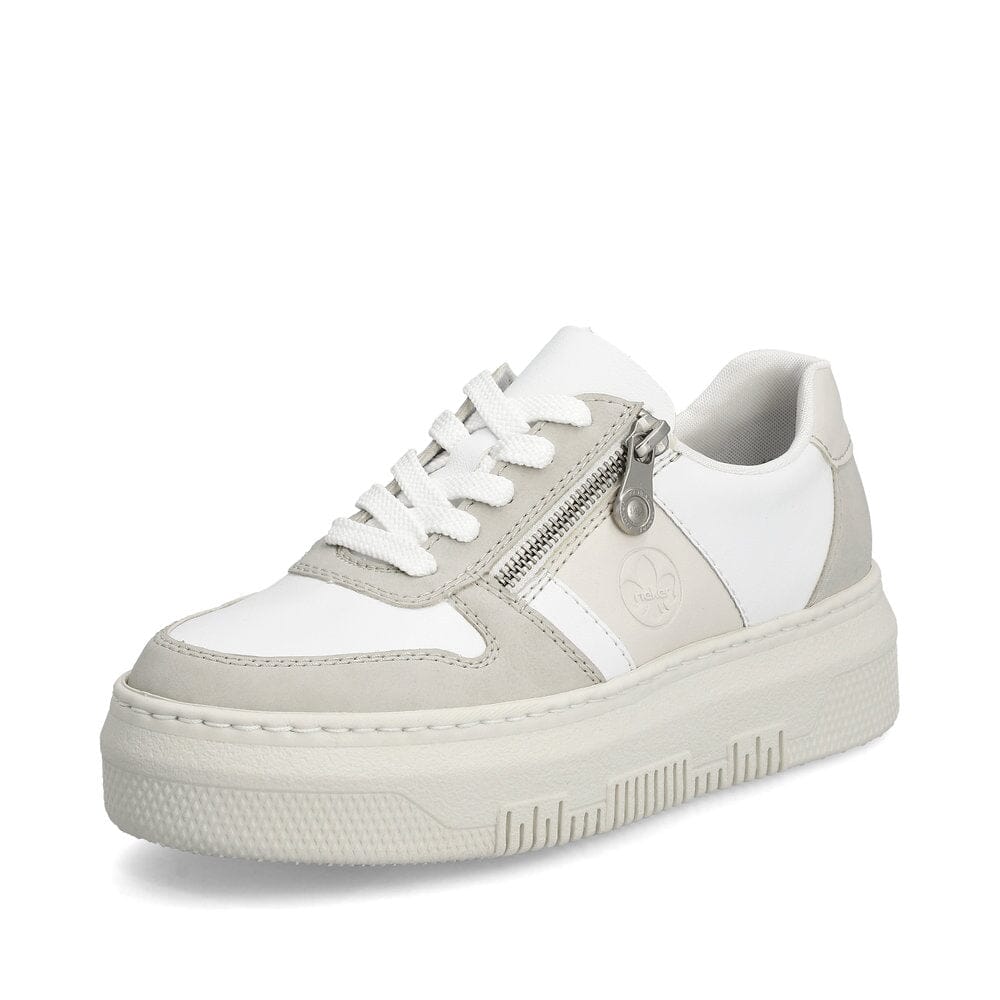 Chunky Sole Lace-up Sneakers with Zipper in White Sneaker Rieker 