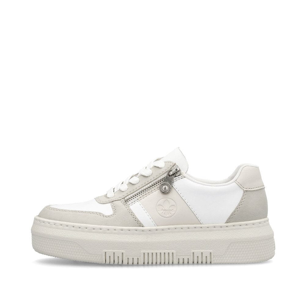 Chunky Sole Lace-up Sneakers with Zipper in White Sneaker Rieker 
