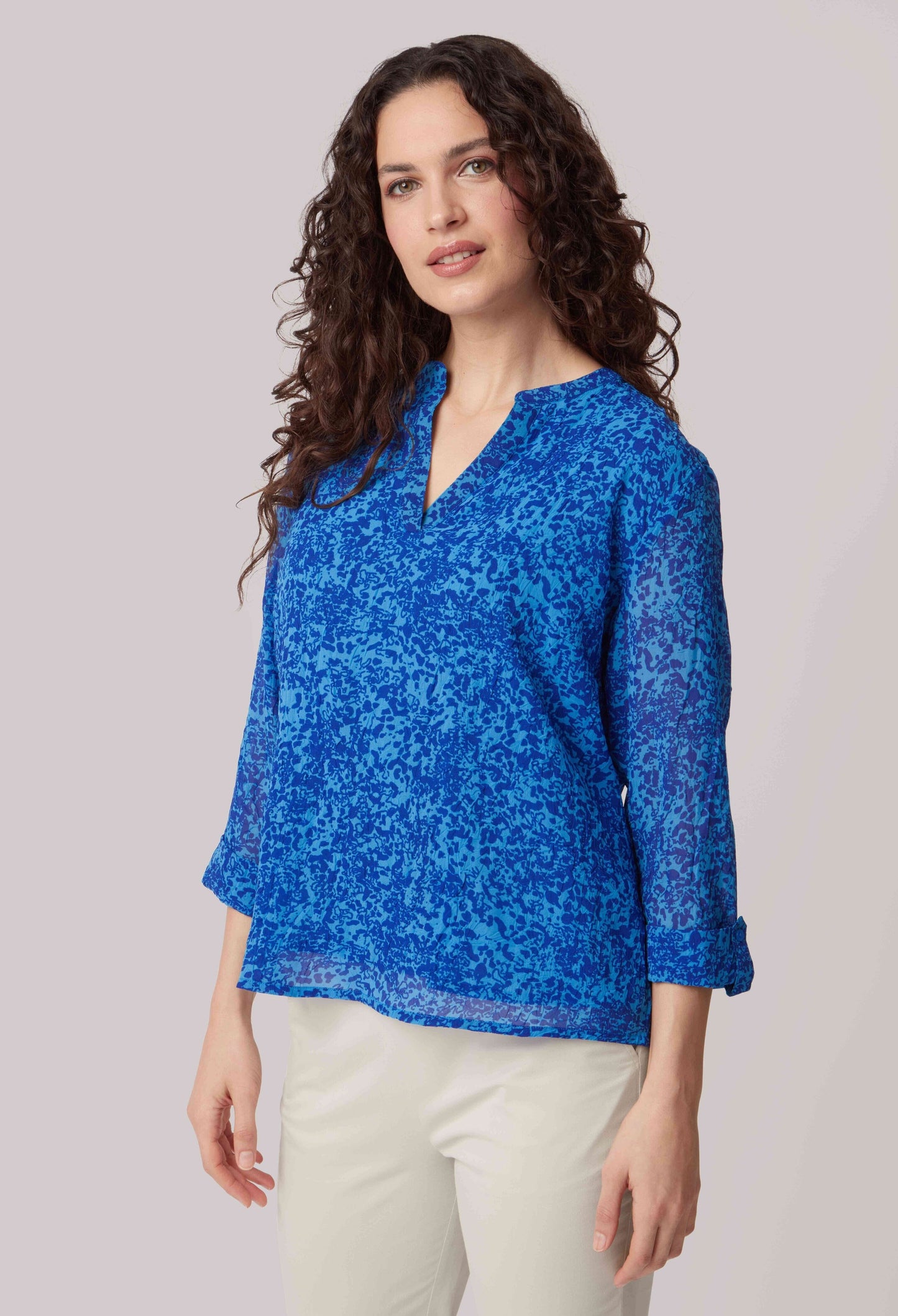Jodie Top Abstract Animal in Blue Mix Top Adini