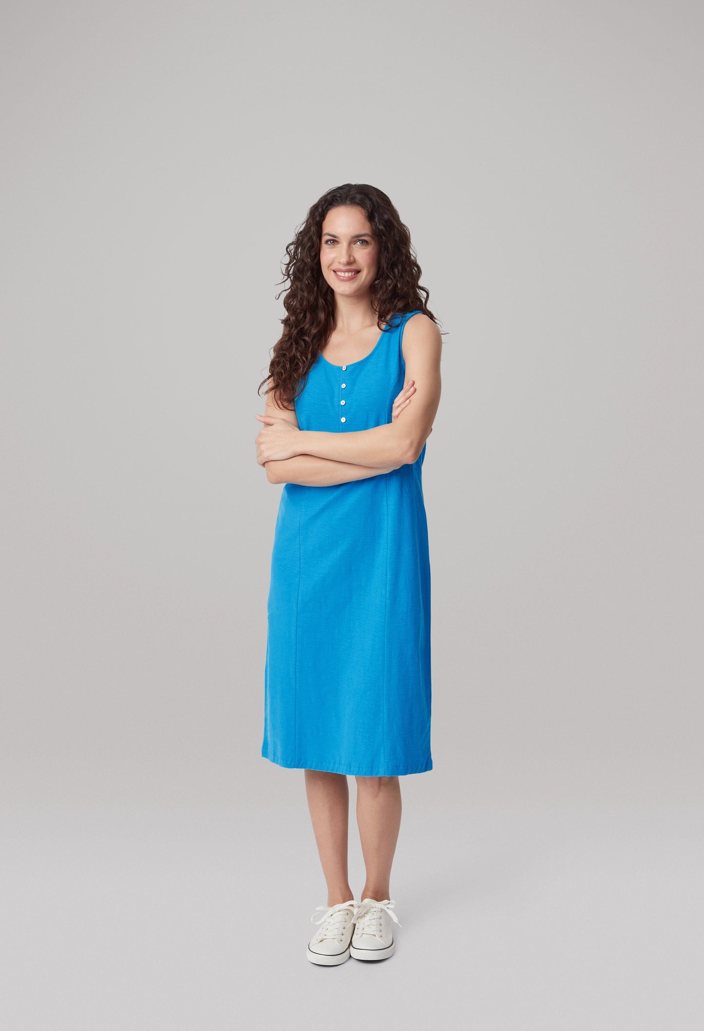 Teresa Dress Solid Slub in Bright Blue Dress Adini