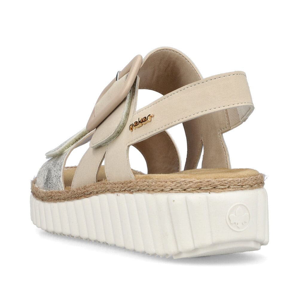 Wedge Sole Sandal with Adjustable Velcro Strap in Beige - Renaissance Boutiques Ireland