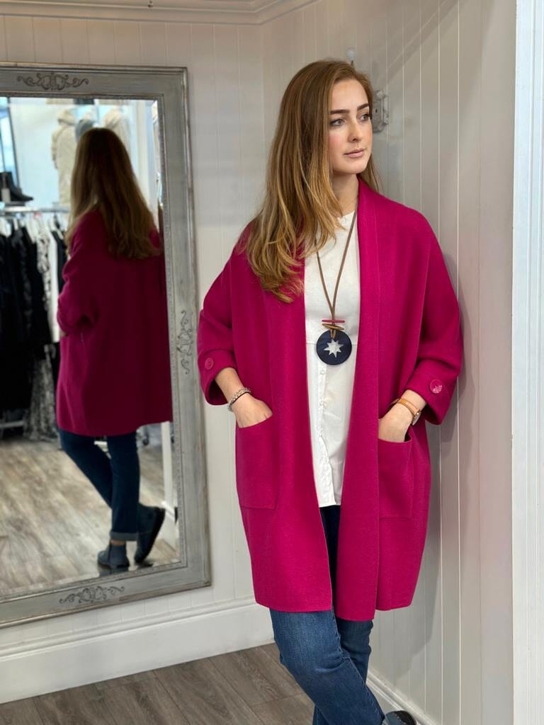Josefina Knit Coat in Fuschia Knitwear Tricotonic
