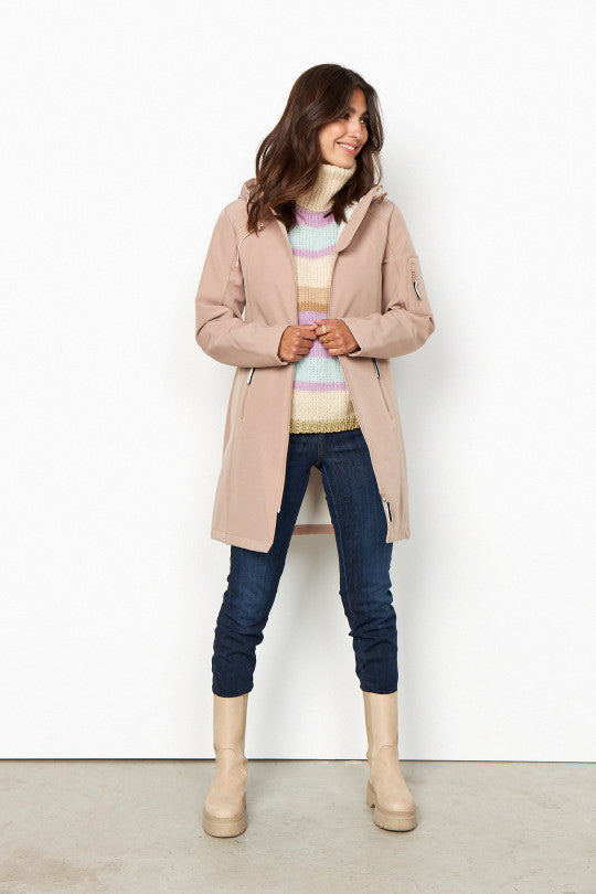 Julla Long Raincoat in Stucco Brown Jacket Soyaconcept