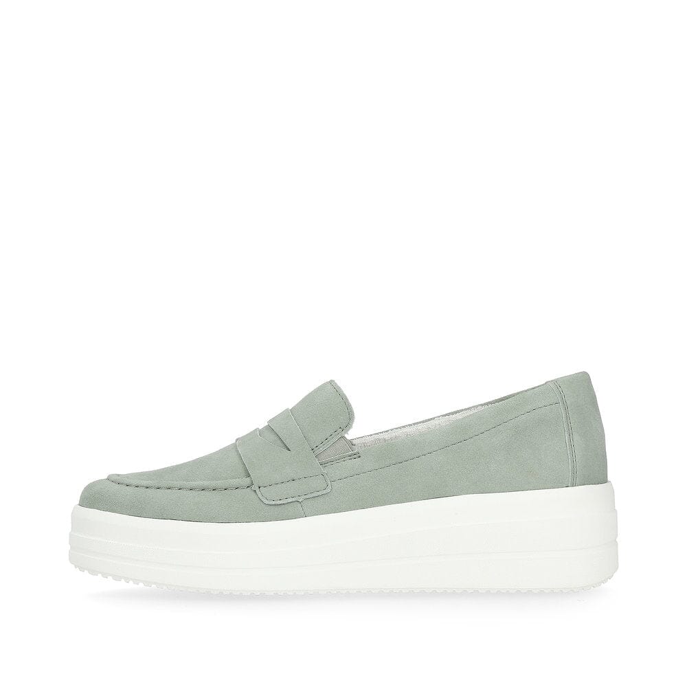 Chunky Sole Suede Loafer in Green Footwear Rieker 