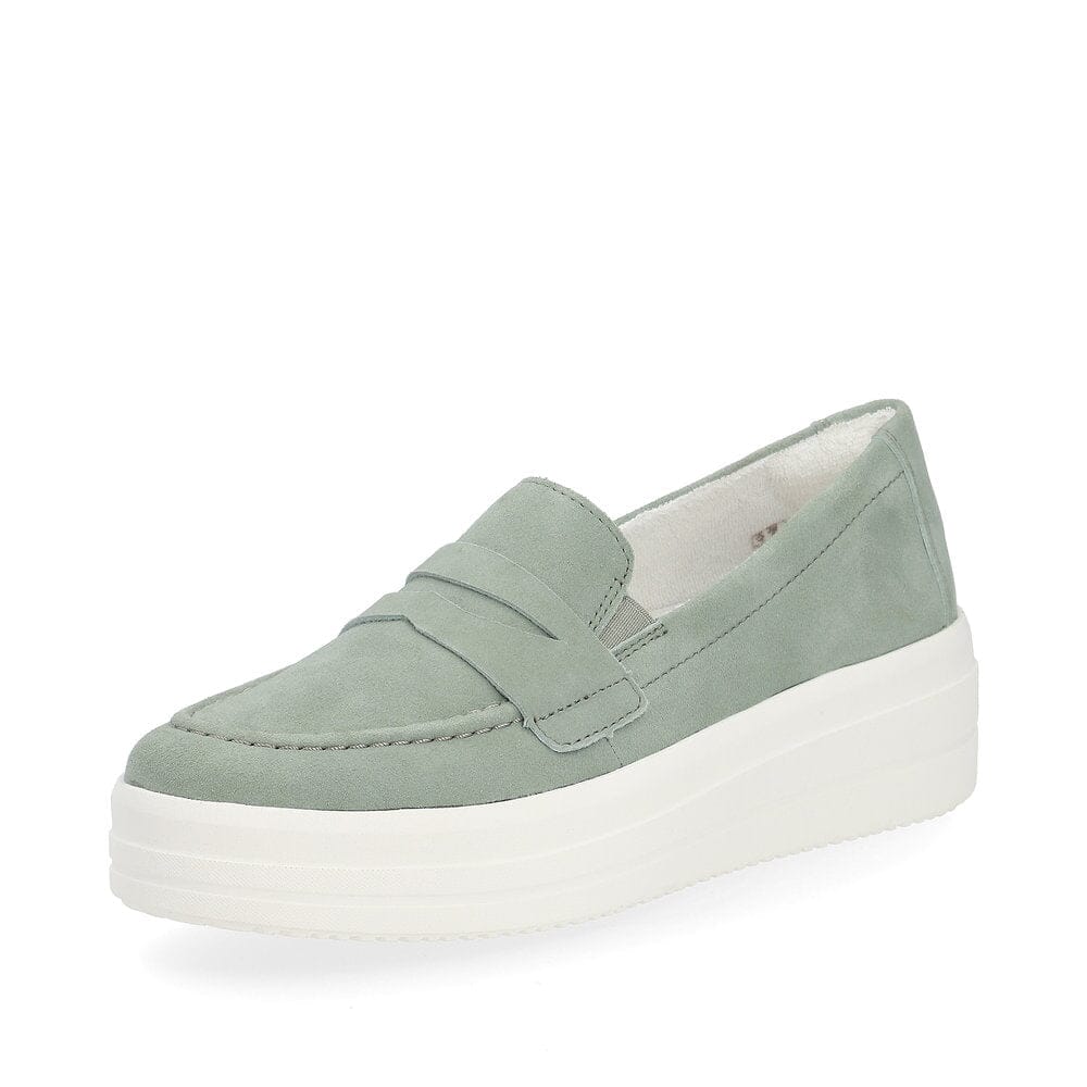 Chunky Sole Suede Loafer in Green Footwear Rieker 