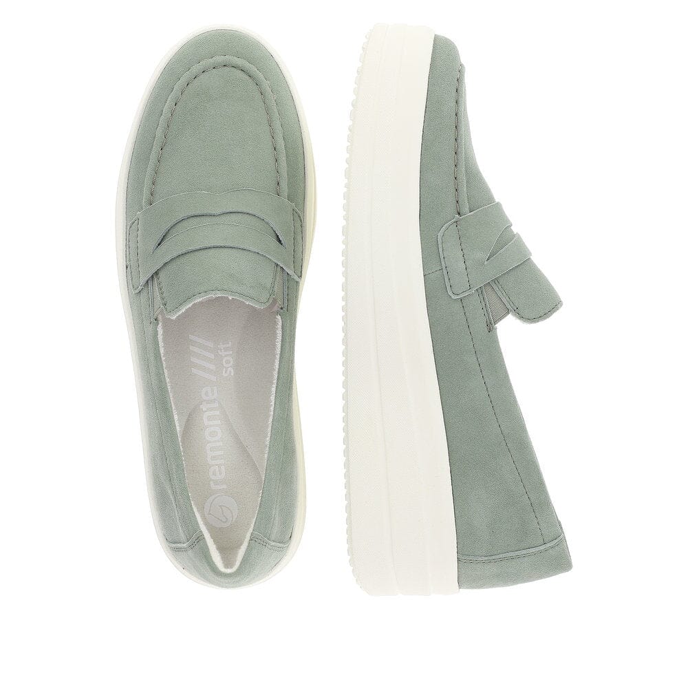 Chunky Sole Suede Loafer in Green Footwear Rieker 