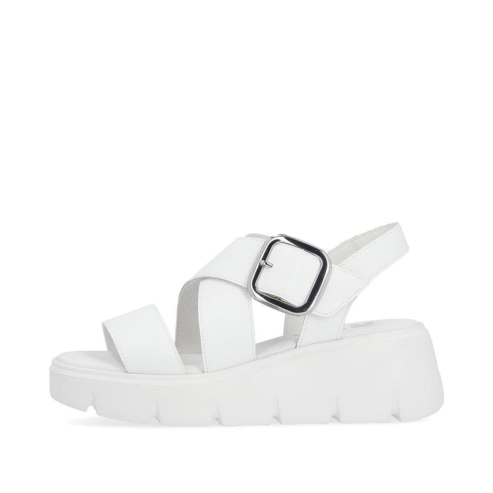 Cross Strap Sandals with Square Buckle in White - Renaissance Boutiques Ireland