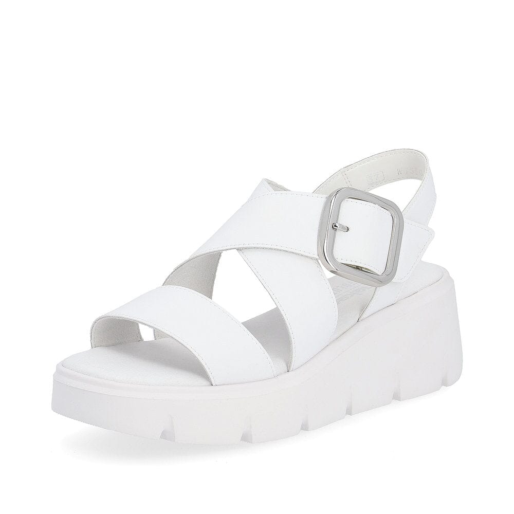 Cross Strap Sandals with Square Buckle in White - Renaissance Boutiques Ireland