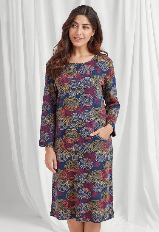 Karo Dress Stitiched Circle Print in Navy Mix Dress Adini 