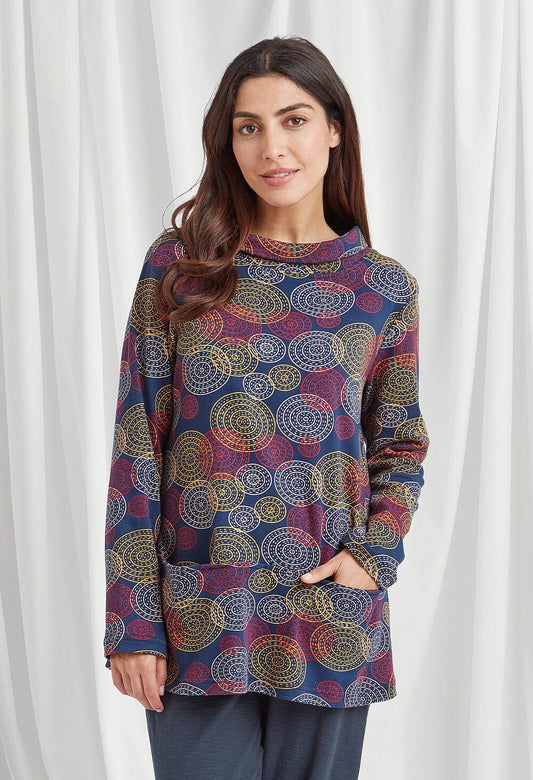 Kuro Tunic Stitched Circles Print in Navy Mix Tunic Adini 