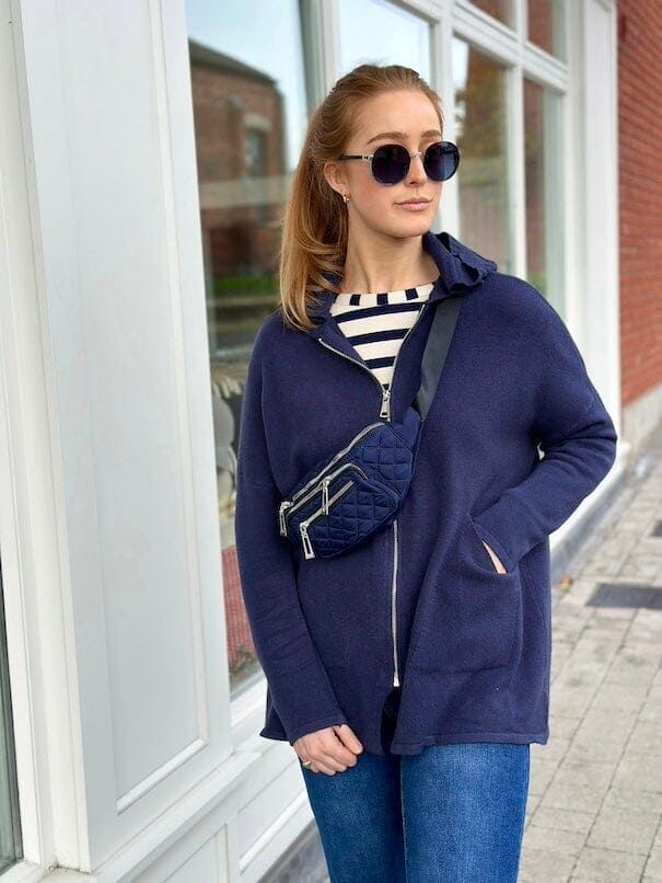 Long Zip Hoodie in Navy Knitwear Boutique 