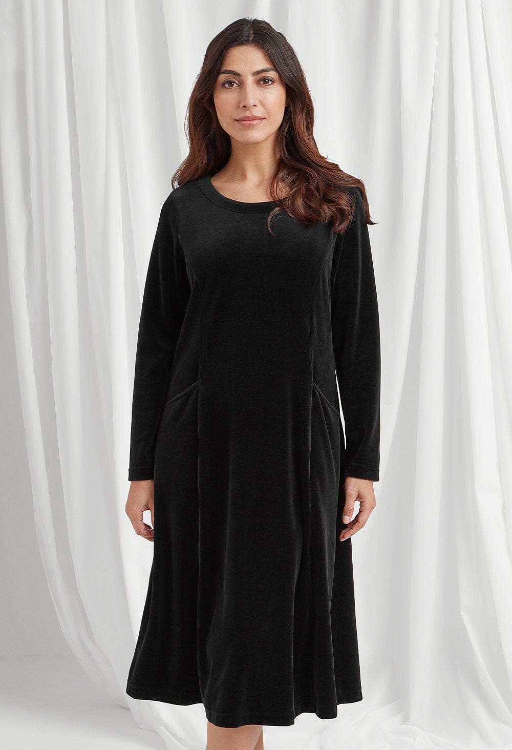 Monika Dress Solid Dye Velvet in Black Dress Adini 