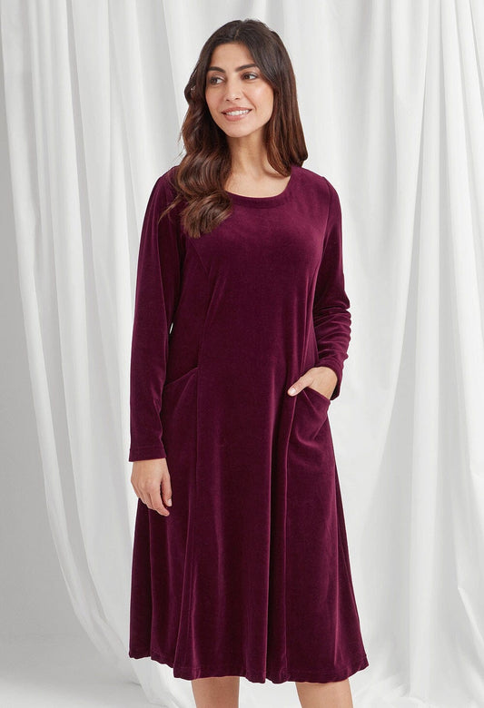 Monika Dress Solid Dye Velvet in Plum Dress Adini 