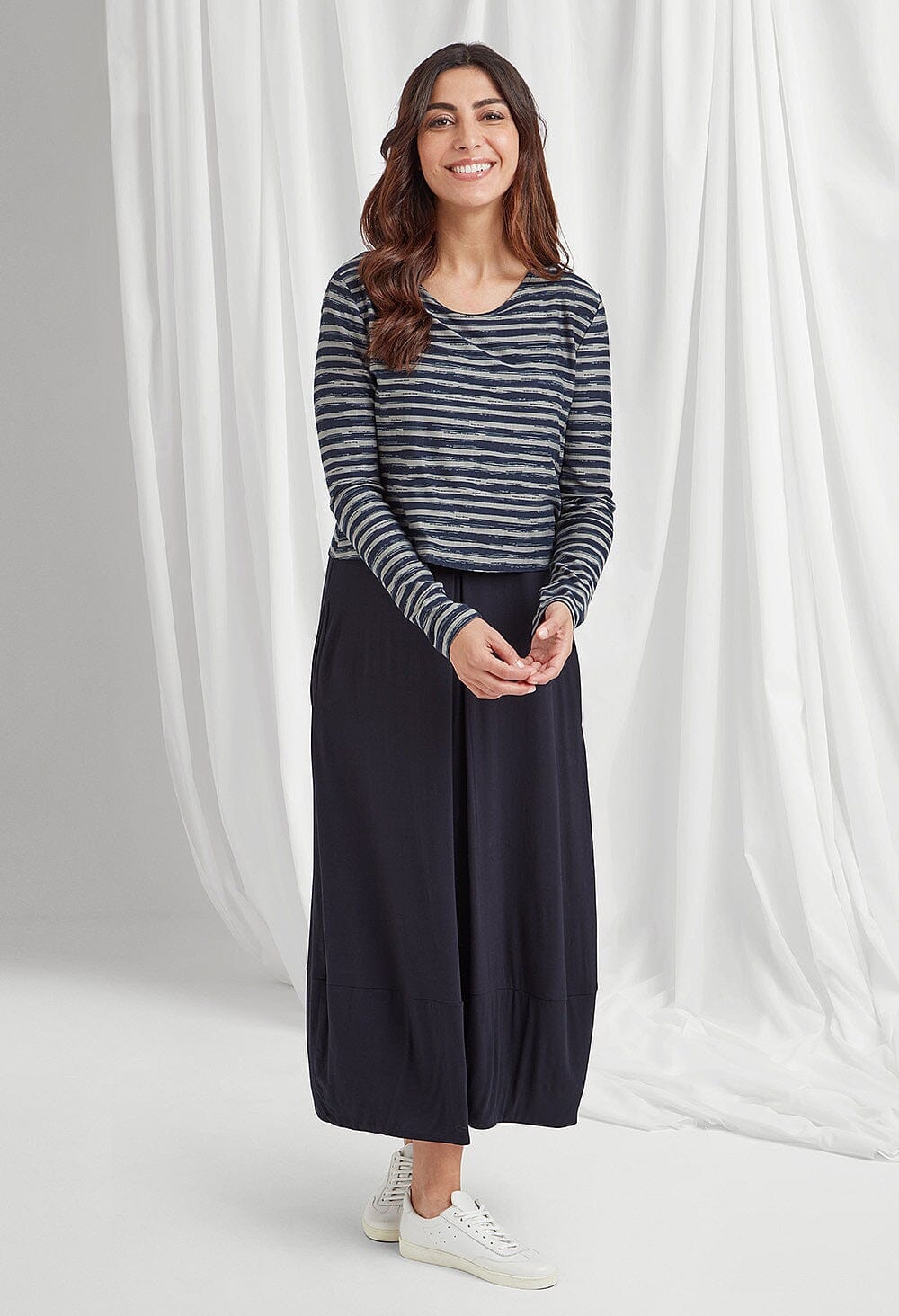 Oceana Dress Painted Stripe in Navy Silver Dress Adini 