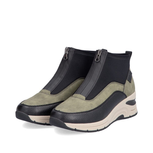 Wedge Boots with Front Zipper in Green Footwear Rieker 