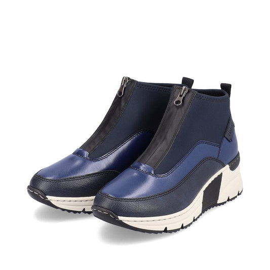 Wedge Boots with Front Zipper in Navy Footwear Rieker 