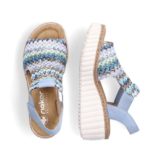Wedge Sole Sandals with Multicoloured Strap in Skye Blue - Renaissance Boutiques Ireland