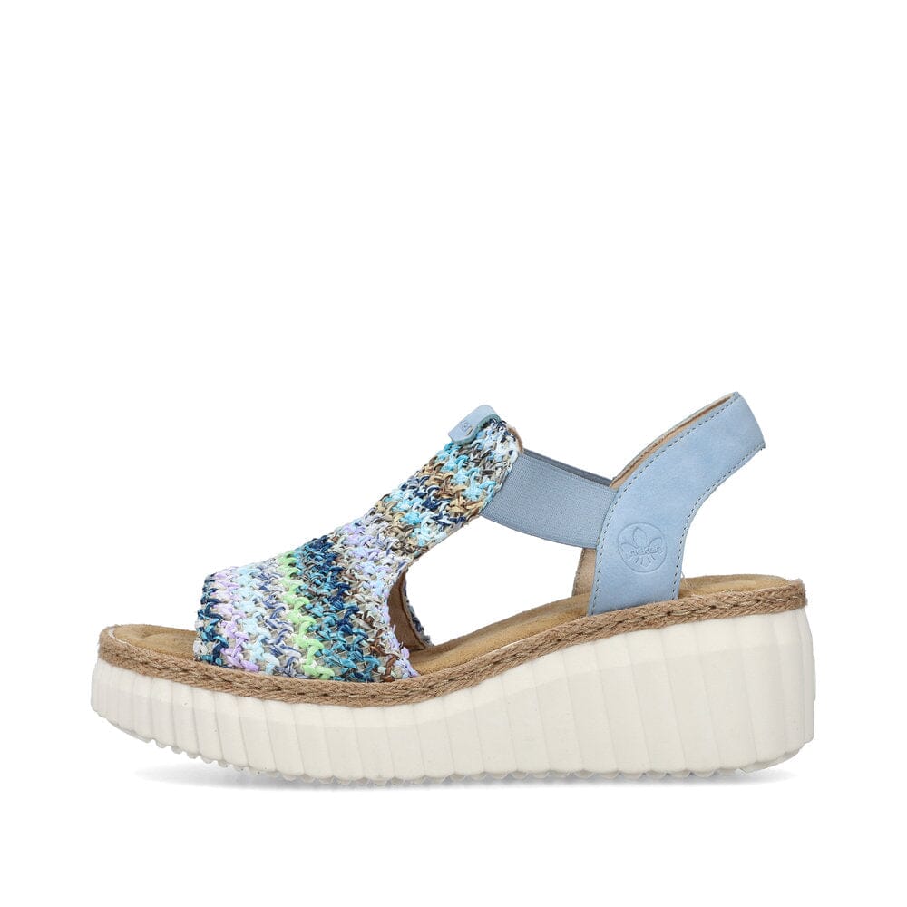 Wedge Sole Sandals with Multicoloured Strap in Skye Blue - Renaissance Boutiques Ireland