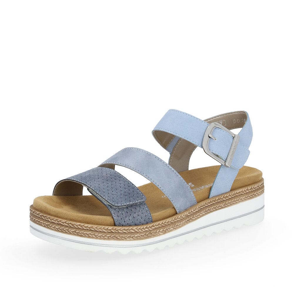 White Sole Sandals with Square Buckle in Blue Sandal Rieker 