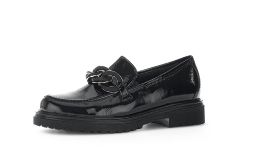 Black Patent Leather Loafer with Gold Hardware Footwear Gabor 
