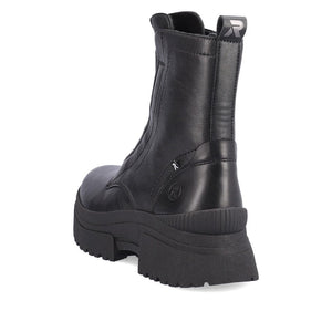 Chunky Sole Leather Boot with Zipper in Black Footwear Rieker 