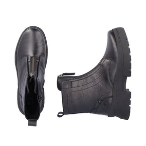 Chunky Sole Leather Boot with Zipper in Black Footwear Rieker 