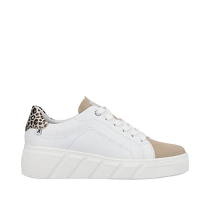 Classic White Sneakers with Leopard and Taupe Trim Sneaker Rieker 