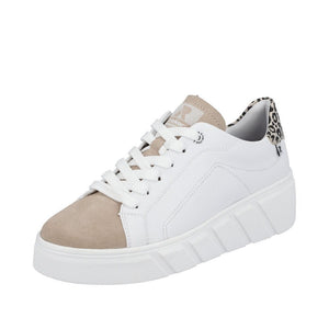 Classic White Sneakers with Leopard and Taupe Trim Sneaker Rieker 