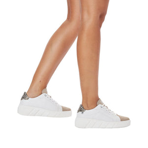 Classic White Sneakers with Leopard and Taupe Trim Sneaker Rieker 