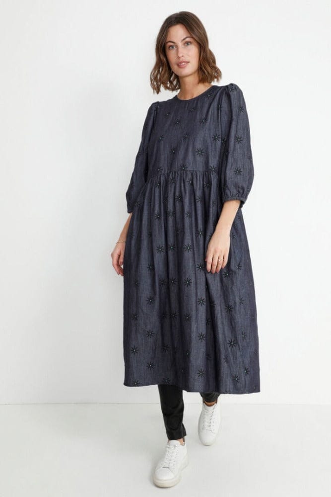 Cuanilla 3/4 Sleeve Dress in Blue Wash Dress Culture 