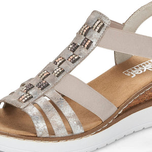 Dawn Wedge Sandal with Diamantés in Rose Metallic Sandal Rieker 