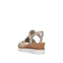 Load image into Gallery viewer, Dawn Wedge Sandal with Diamantés in Rose Metallic Sandal Rieker 
