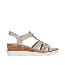 Load image into Gallery viewer, Dawn Wedge Sandal with Diamantés in Rose Metallic Sandal Rieker 
