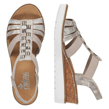 Load image into Gallery viewer, Dawn Wedge Sandal with Diamantés in Rose Metallic Sandal Rieker 
