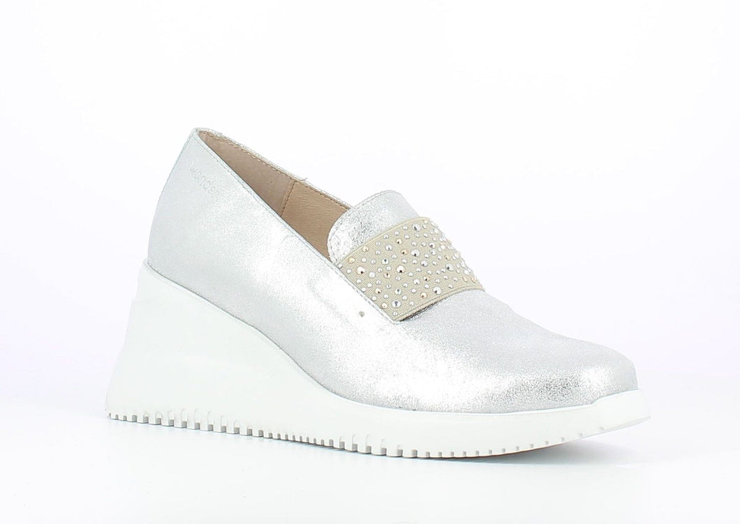 Diamante Buckle Wedge Shoe in Silver Footwear Wonders 