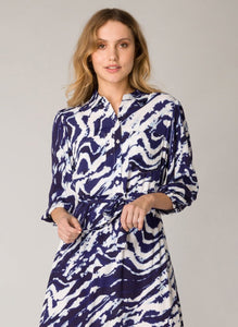 Goverdine Dress in Deep Blue Print Dress Yest 