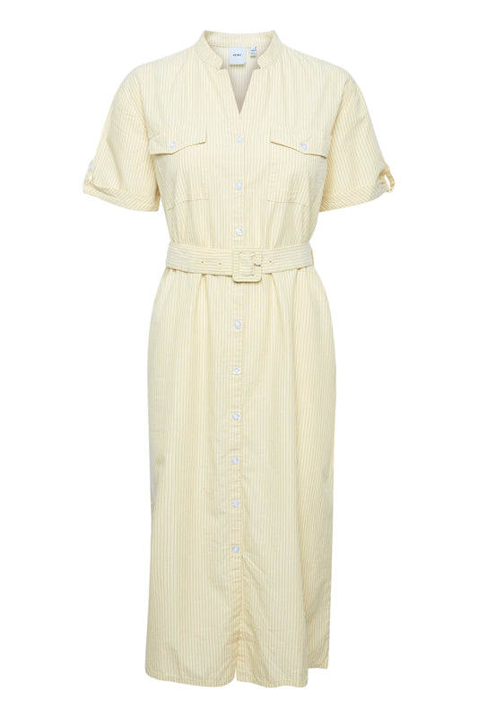 Hinavi Dress in French Vanilla Stripe Yellow Dress Ichi 