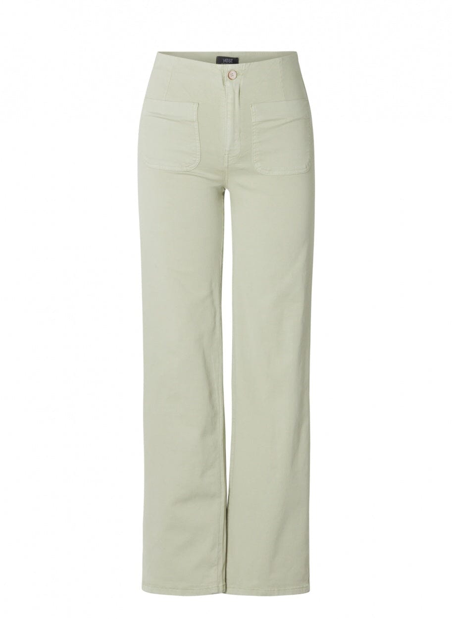 Isa-beau Flare Trousers in Soft Olive Trousers Yest 