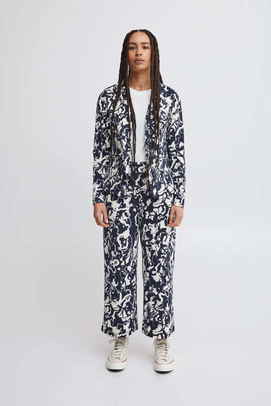 Kate Print Trousers in Total Eclipse Blue Trousers Ichi 