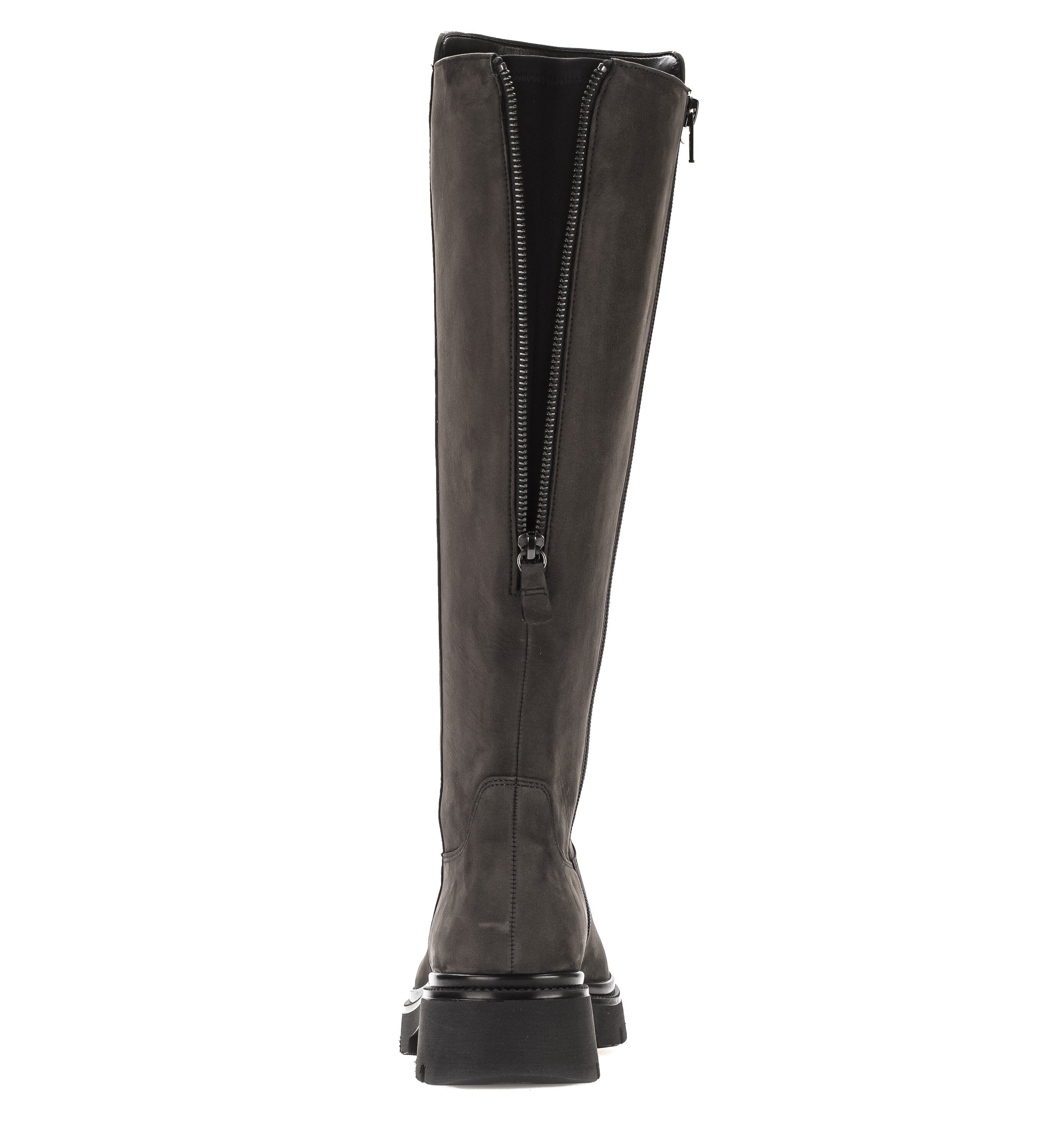 Knee High Dark Grey Suede Boots with Zipper