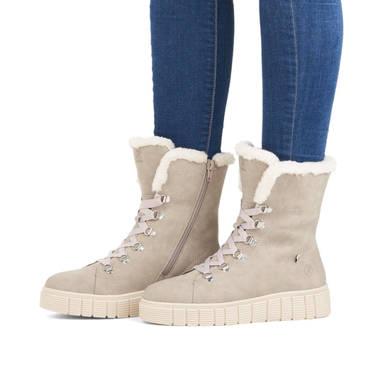 Lace-up Boot with Topline Detail in Gray Footwear Rieker 