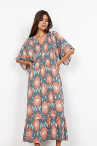 Leana V-Neck Dress in Dusty Red Combi Dress Soyaconcept 
