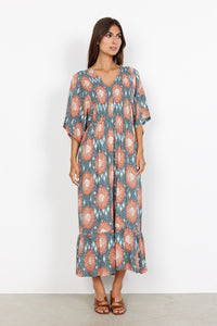 Leana V-Neck Dress in Dusty Red Combi Dress Soyaconcept 