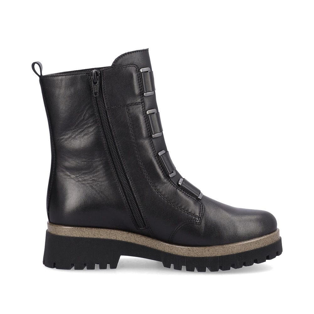 Leather Boot in Black with Silver Hardware Footwear Rieker 