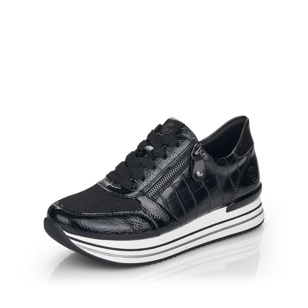Leather Trim Sneaker in Black Footwear Remonte 