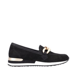 Moccasin with Gold Buckle in Black Suede Footwear Remonte 