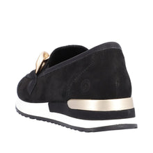 Load image into Gallery viewer, Moccasin with Gold Buckle in Black Suede Footwear Remonte 
