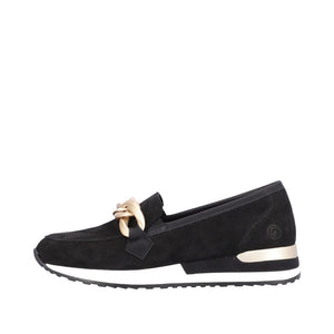 Moccasin with Gold Buckle in Black Suede Footwear Remonte 