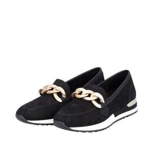 Moccasin with Gold Buckle in Black Suede Footwear Remonte 